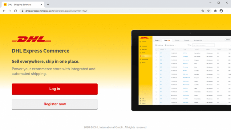 圖1_DHL國際快遞商務整合系統 (DHL Express Commerce)頁面