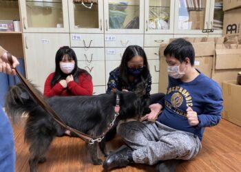 心輔犬團隊循序漸進的授課方式，讓台灣肯納自閉症基金會學員放鬆心情、主動讓狗狗老師接觸自己