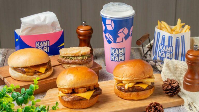 KAMIKAMI BURGER 主打商品麻辣鍋堡、咖哩金薯堡、蔥鹽米漢堡