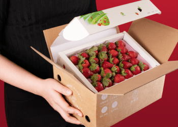 （圖一）草莓換新衣後，可以有效減少塑膠外盒所造成的碳排問題 (1)