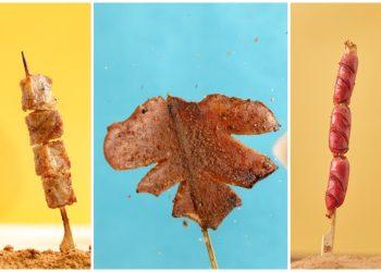 圖說：513~526期間在焦糖楓門市購買星球工坊爆米花，就可以近半價加購人氣串燒三選一活動，上圖左至右分別是豬五花串、魷魚尾及香Q腸。（資料來源：焦糖楓）