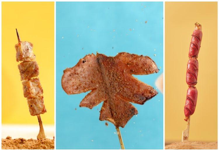 圖說：513~526期間在焦糖楓門市購買星球工坊爆米花，就可以近半價加購人氣串燒三選一活動，上圖左至右分別是豬五花串、魷魚尾及香Q腸。（資料來源：焦糖楓）