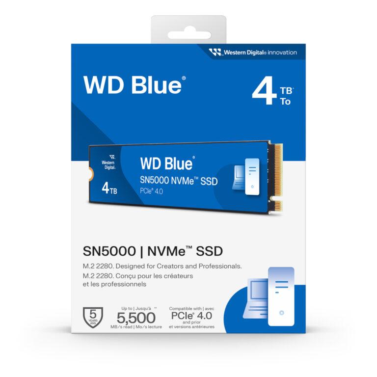 【產品照片】Western Digital WD Blue® SN5000 NVMe™ SSD 是專為內容創作者及專業人士設計的次世代儲存解決方案，適用於需要處理 4K 多重串流影片、圖像及音訊的工作流程